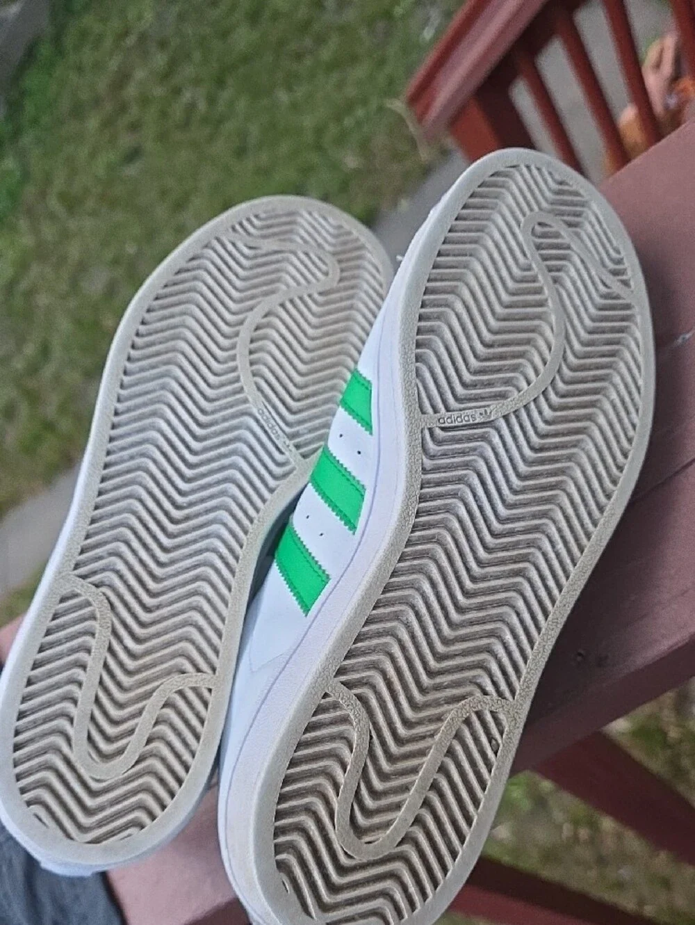 adidas White Sneakers with Green Stripes and Gold Accents